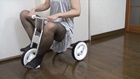 3-wheeled vehicles rowing in formal dress! Pantyhose crotch stride opening!